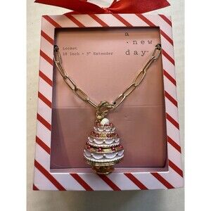 A New Day Locket Necklace - Gold Tone Bow Locket Charm - 18” NEW